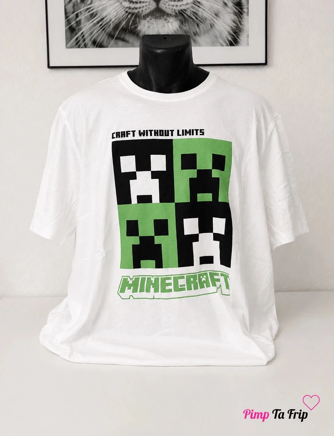 T-shirt manches courtes blanc Minecraft officiel Creeper 100 % coton homme XXL
